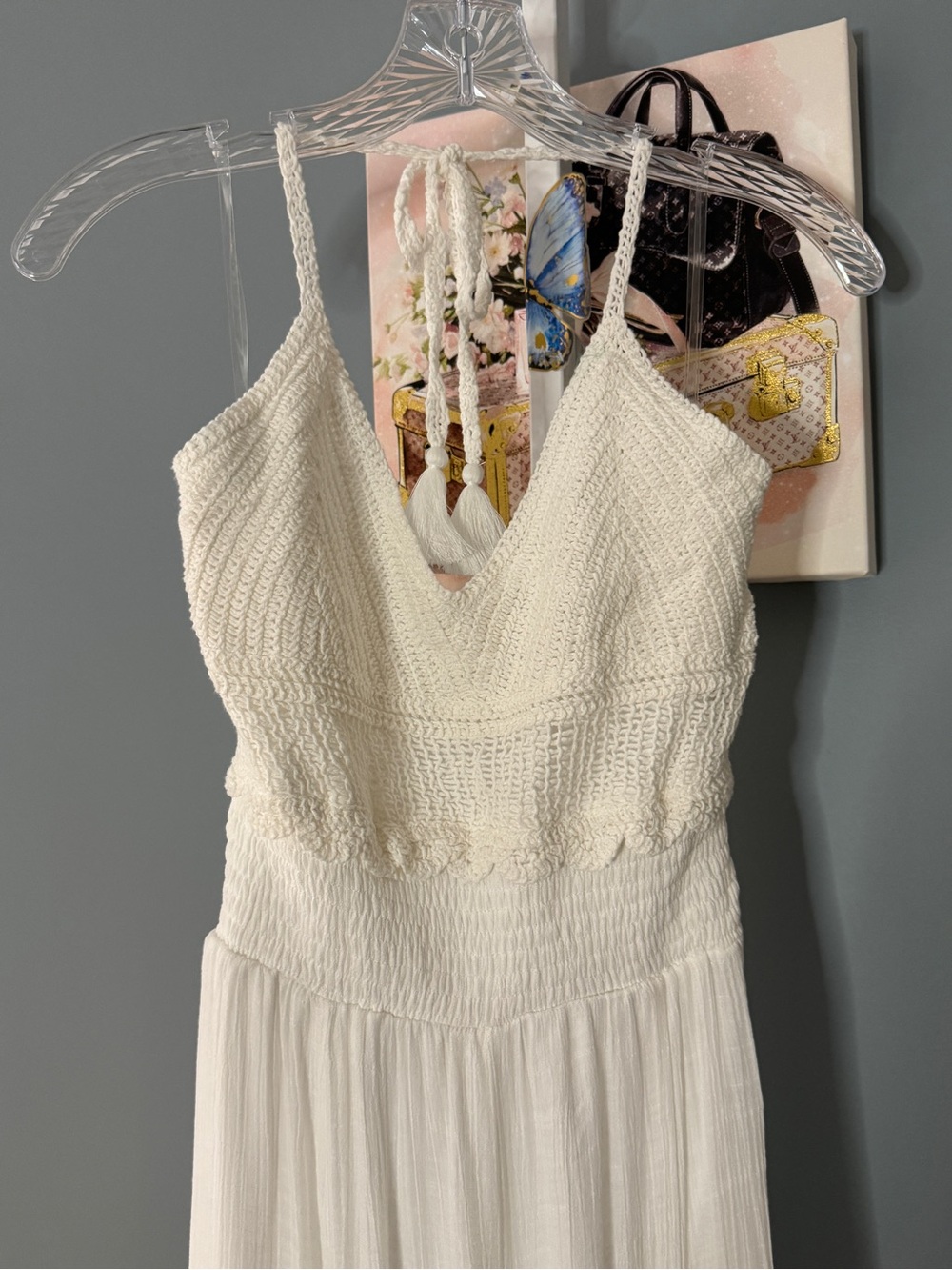186 • White Crochet Bodice Halter Palazzo Pants Romper - Picture 3 of 11